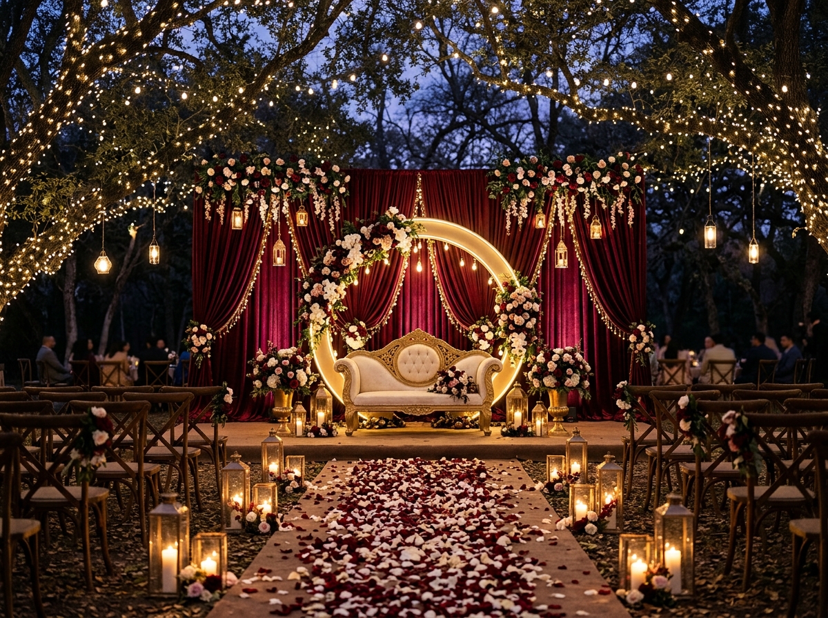 Boutique intimate wedding lawn in Pali Hill Bandra with fairy lights, floral canopy and cozy lounge seating