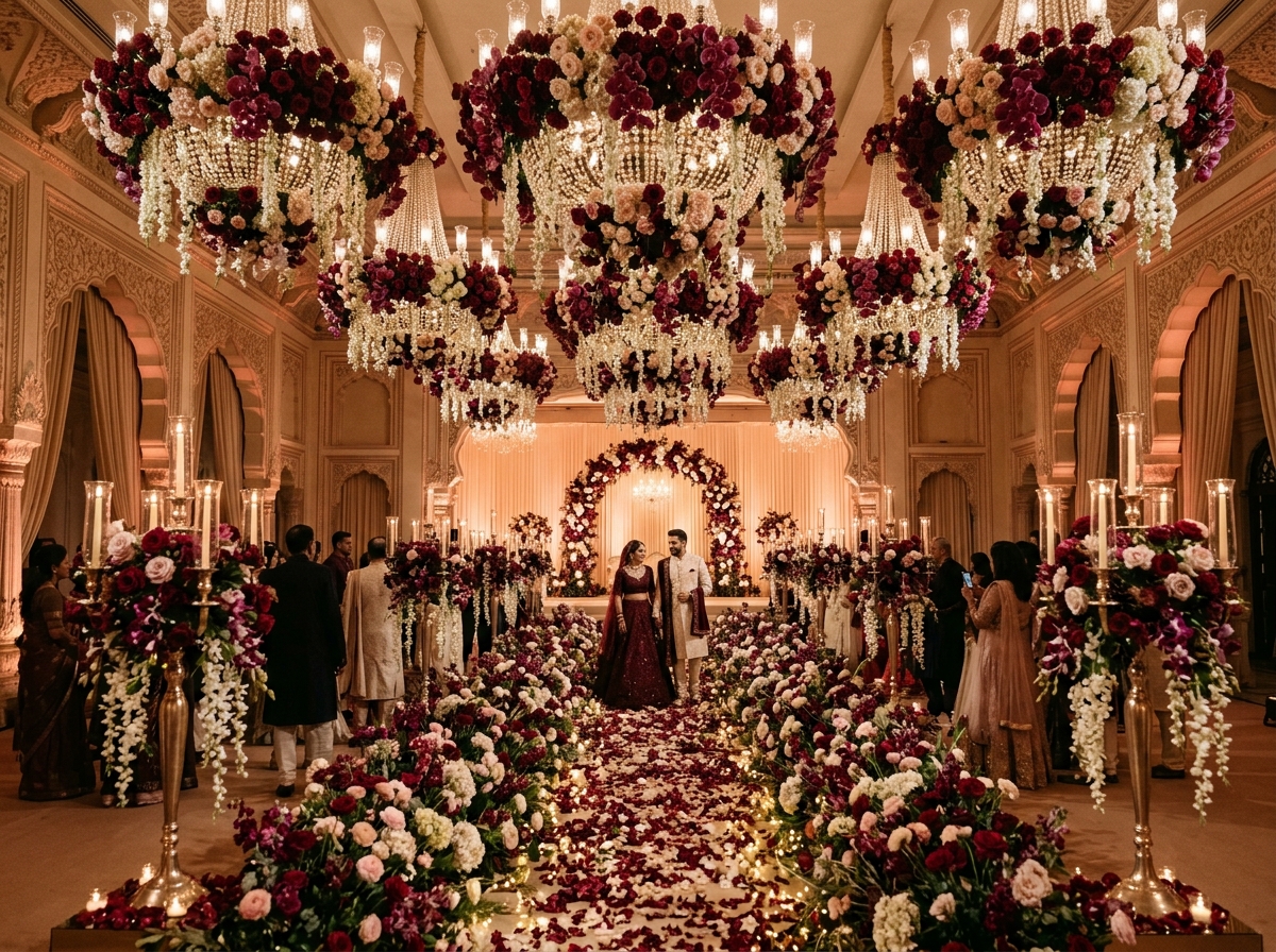 Fragrance & Grandeur: How Suspended Floral Chandeliers Transform High-Ceiling Ballrooms